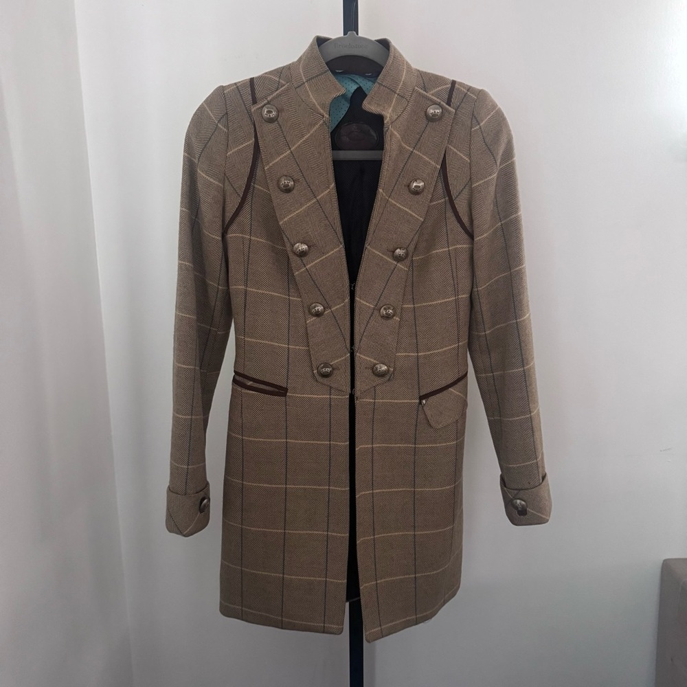 The Extreme Collection British Chic women's Brown Plaid Double-Breasted Coat 38